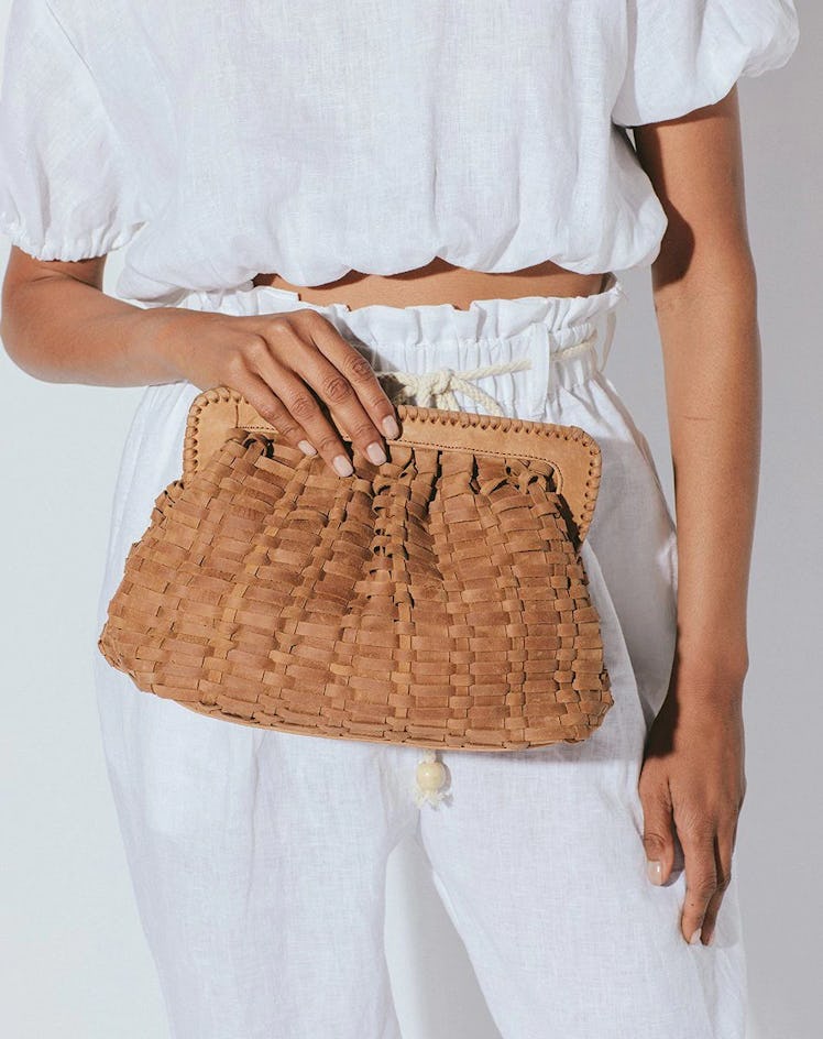 maxi trend 2022 woven leather clutch bag