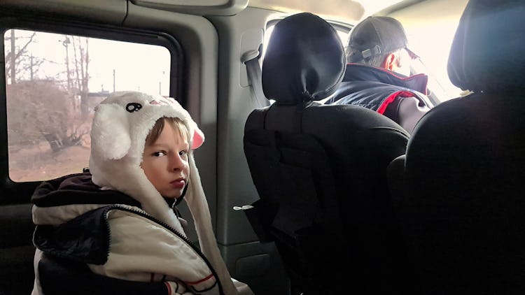 Morozova’s youngest son Tymur during their evacuation from Lviv.