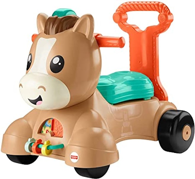 This pony doubles as a push walker and a ride-on toy.