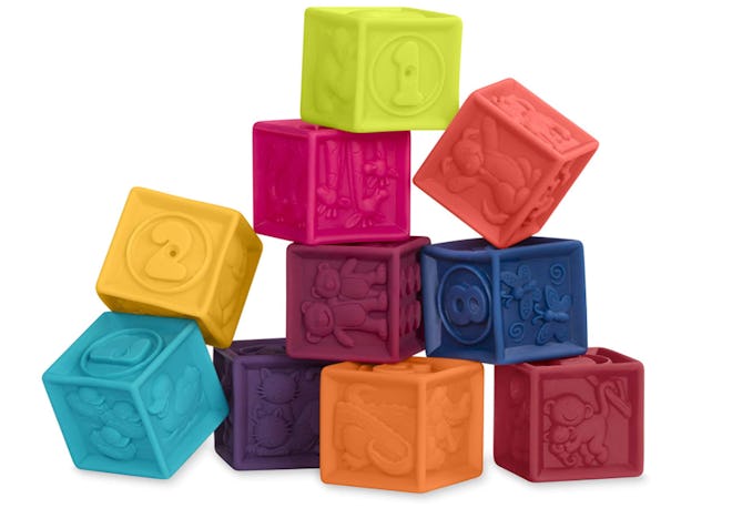 This set of squeezable blocks is one of the best toys for 6-month-olds.