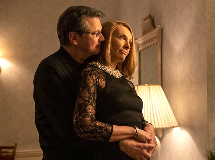 Colin Firth holding Toni Collette in HBO Max's 'The Staircase'