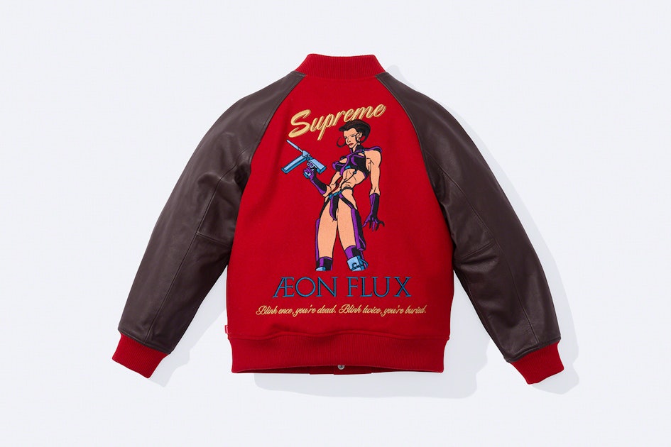 Supreme honors kinky '90s series 'Aeon Flux' with varsity jackets