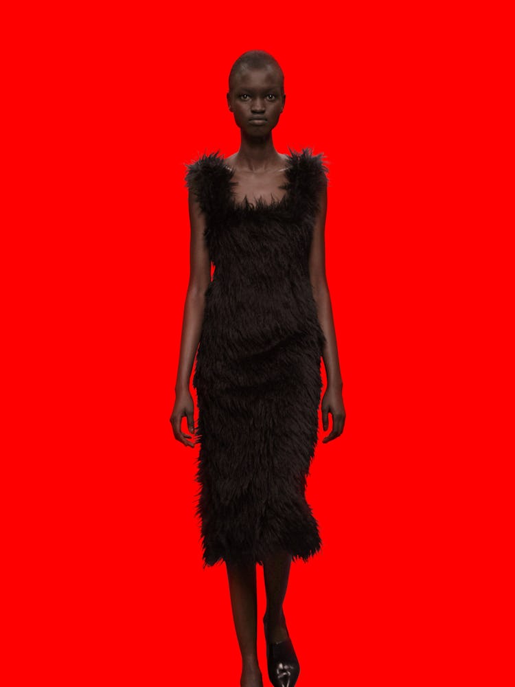 A black furry cocktail dress from Christopher Kane