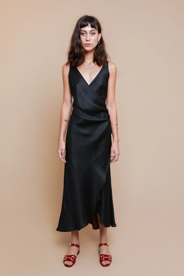 This black silk midi dress from ZIRAN is sustainable and elegant.