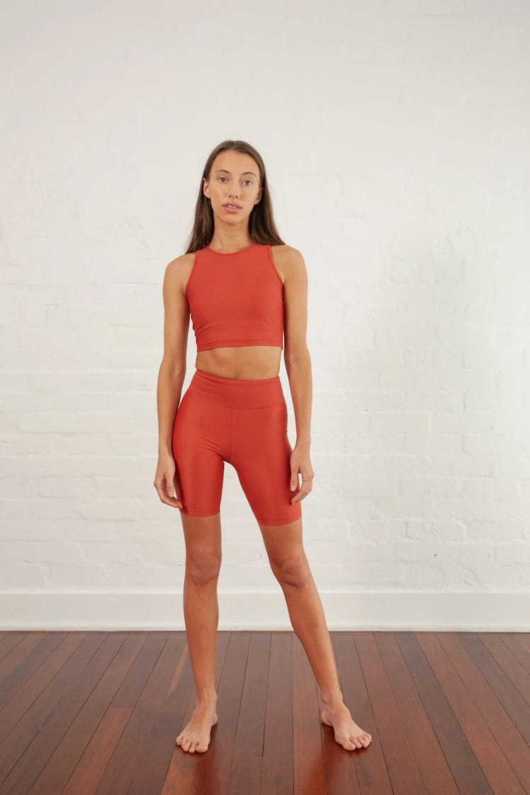 Minimalists will love these sustainable red bike shorts from BAYTHE.