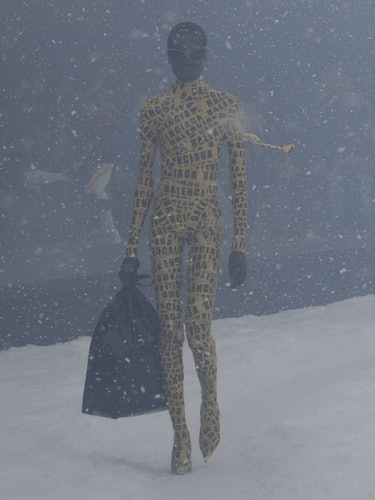 A Balenciaga yellow duct tape mannequin
