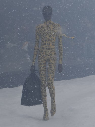 A model in yellow Balenciaga caution tape