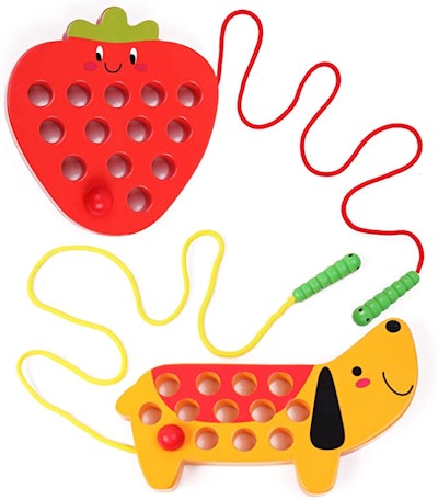 Lacing toys are a calming and educational activity.