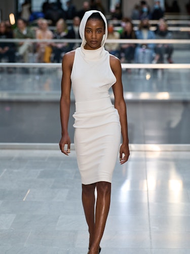 A white hooded dress by Victor Glemaud