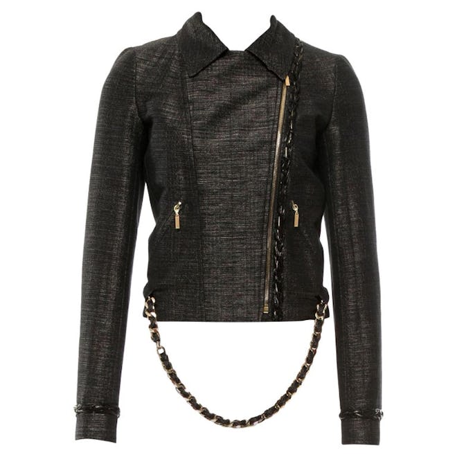 Chanel black leather jacket.