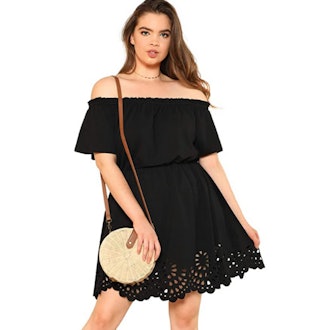 Romwe Off The Shoulder Scallop Hem Dress