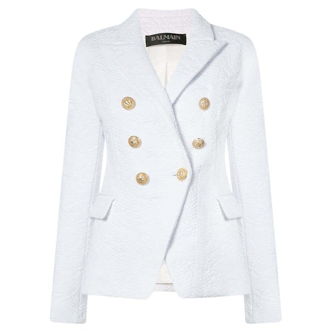 Balmain white blazer jacket.