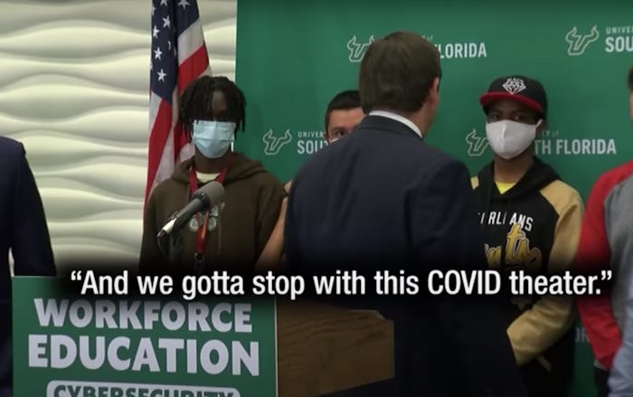 At a recent event, Florida Gov. Ron DeSantis was heard scolding students for wearing masks.