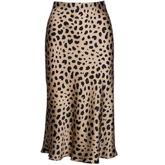 Soowalaoo High Waist Leopard Midi Skirt