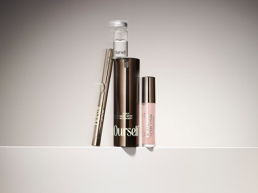 Ourself lip filler, brightening peel, daily dark spot interceptor, and lip conditioner.