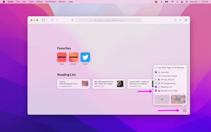 How to add a custom background to Safari on Mac.