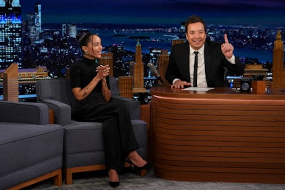 THE TONIGHT SHOW STARRING JIMMY FALLON -- Episode 1606 -- Pictured: (l-r) Actress Zoë Kravitz during...