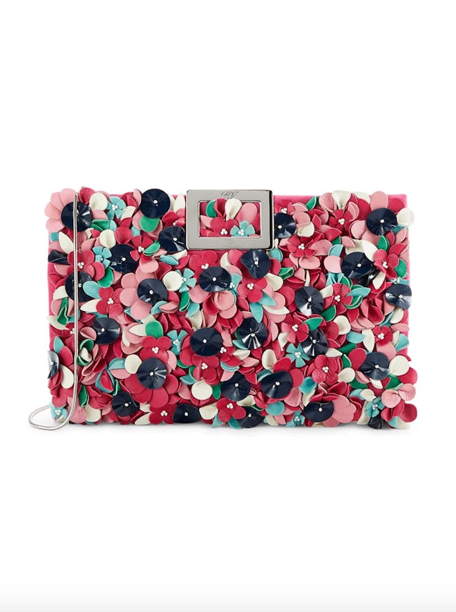 Floral Leather & Suede Convertible Clutch