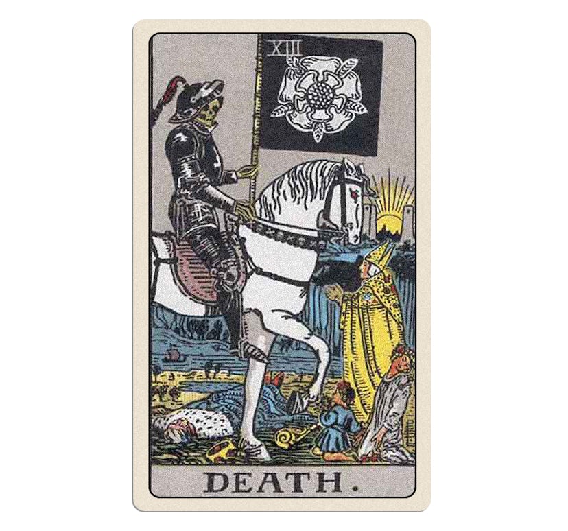 The Death card in Tarot symbolizes change.