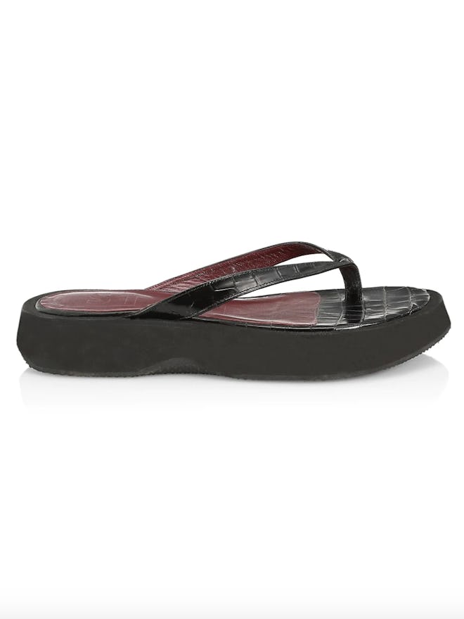Tessa Croc-Embossed Leather Platform Thong Sandals