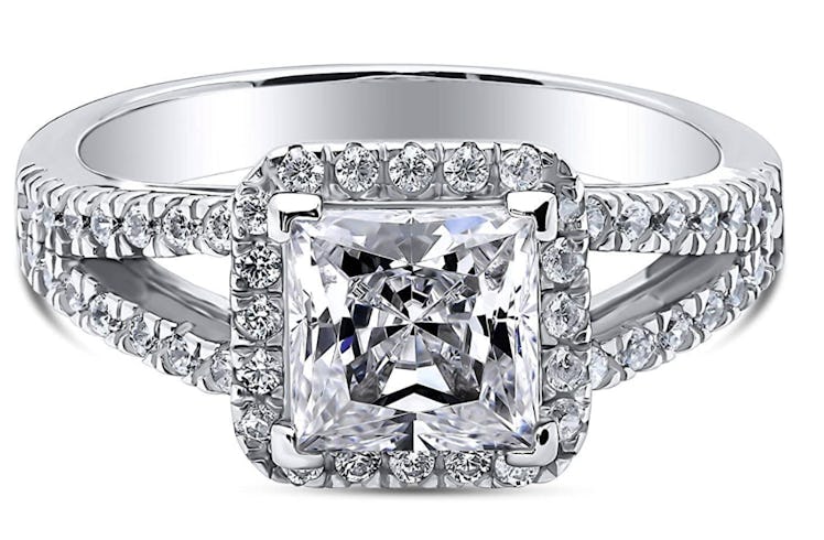 BERRICLE Princess Cut Halo Split Shank Ring