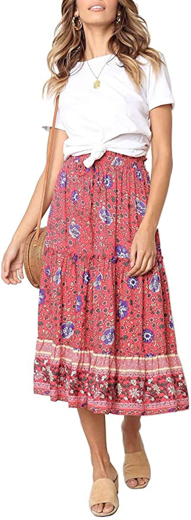 ZESICA Bohemian Floral Printed Skirt 