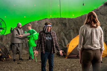 The Bubble behind the scenes set with greenscreen