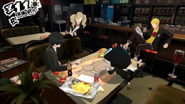 Persona 5 protagonist playing games with friends