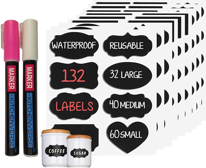 MMFB Arts & Crafts Black Chalkboard & Whiteboard Labels w/Markers (132 pcs)
