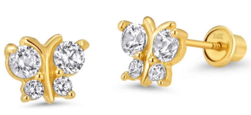 Lovearing 14k Yellow Gold Butterfly Cubic Zirconia Earrings