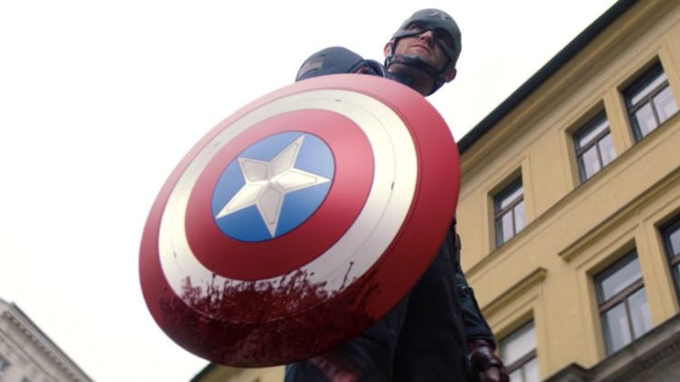 Captain America holding his shield in "The Falcon and the Winter Soldier"