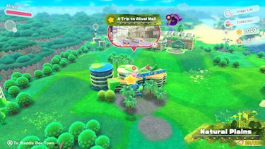 Here’s New World’s over-world, where Kirby can fly from level to level as they unlock.