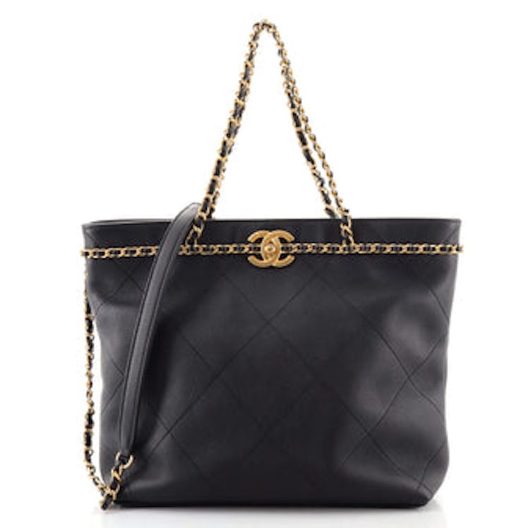 CC Lock Chain Handle Shopping Tote in Quilted Calfskin