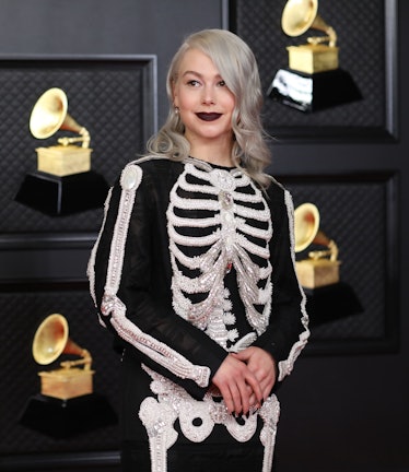 Phoebe Bridgers wearing black lipstick at the 2021 Grammy Awards
