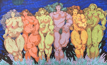 A painting of muscly women by Ana Benaroya