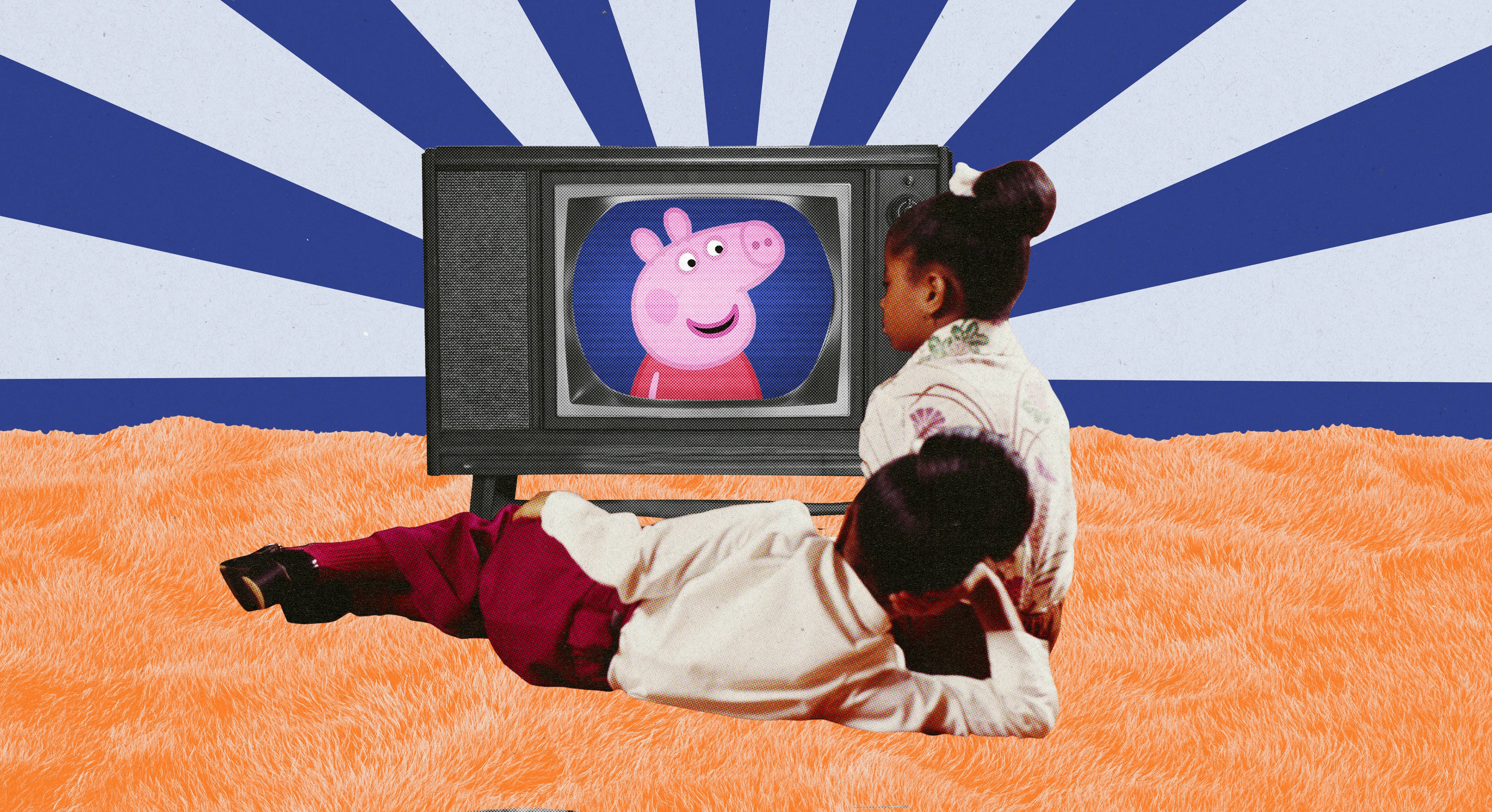Two little girls watching Peppa Pig 