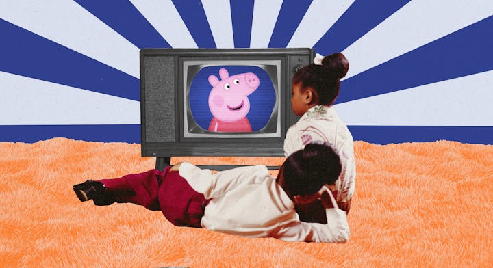 Two little girls watching Peppa Pig 