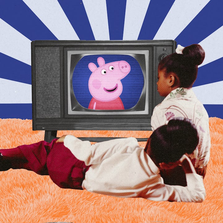 Two little girls watching Peppa Pig 