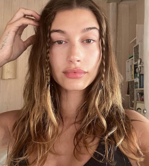 Hailey Bieber selfie with baby braids