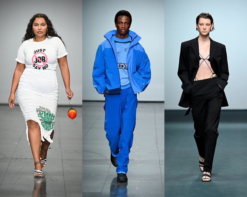 Models in clothes from emerging British designers
