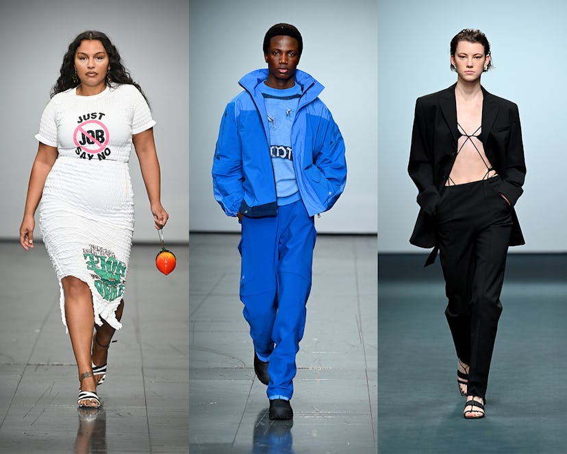 Models in clothes from emerging British designers