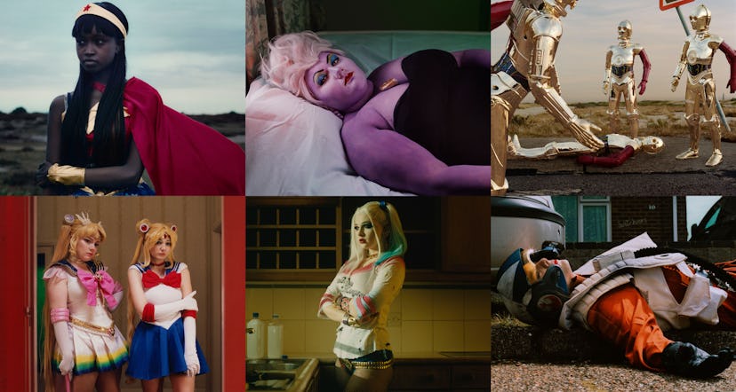 A six-part collage of photos by photographer Thurstan Redding who sees fashion as cosplay