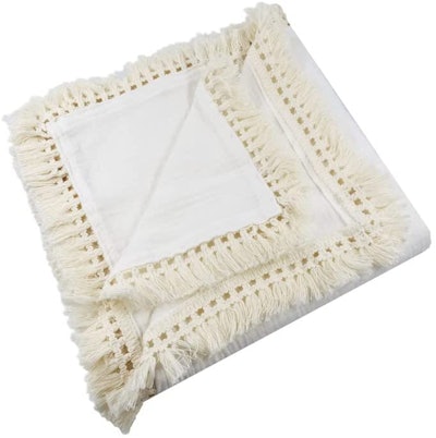 JH-YiSheng Cotton Muslin Baby Blanket With Tassel