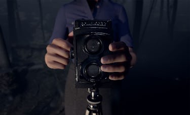 A still from the game showing an old camera pointed toward the viewer