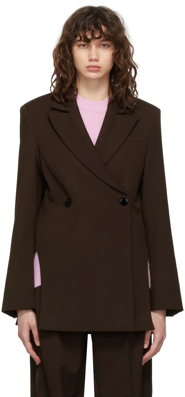 GANNI's Brown Recycled Relaxed Blazer. 
