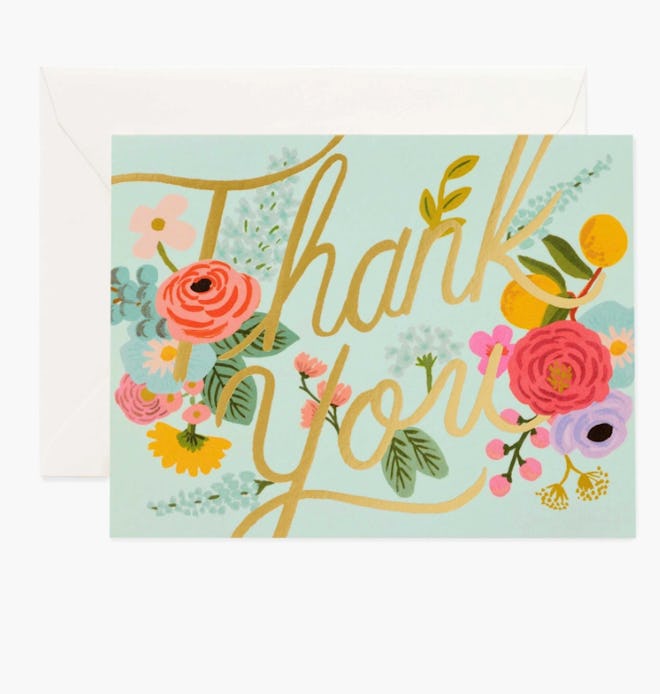 Rifle Paper Co. greeting card sale, Thank You card with floral print