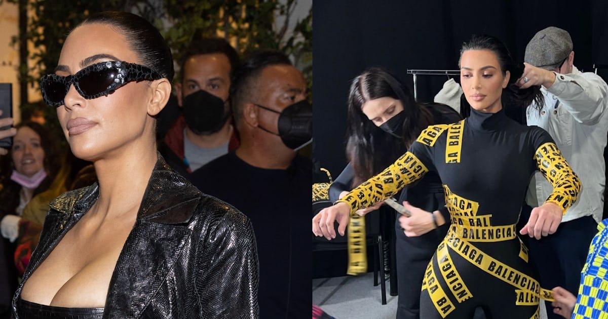 Kim Kardashian Balenciaga caution tap Kim Kardashian Paris Fashion week 2022