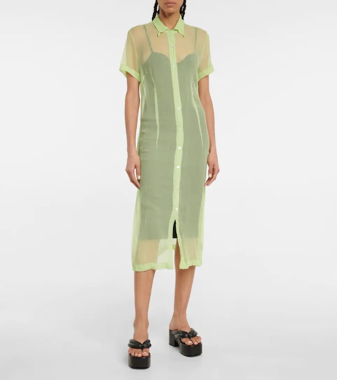 Sheer dress trend: Dries Van Noten Semi-Sheer Silk Maxi Shirt Dress