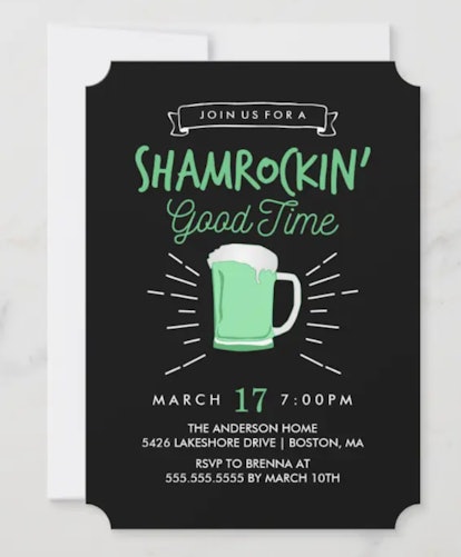 Saint Patrick's Day party ideas, "Shamrockin'" party invitation 