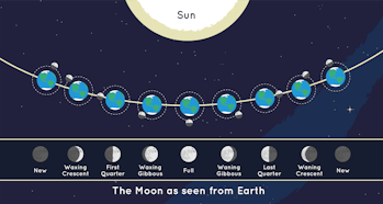 full moon chart showing what leads to each phase of the moon